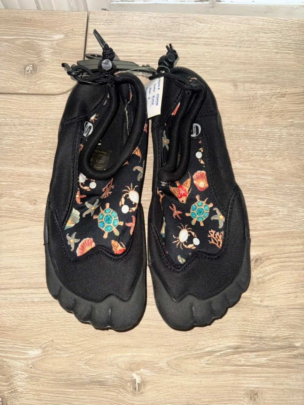 Women's Sea Life Print Water Shoes - Slip-On Aqua Socks with Drawstring size-8